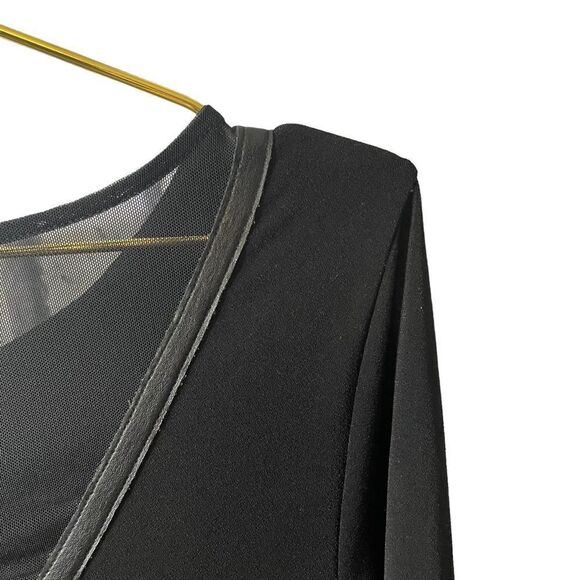 Alice & Olivia Black Lamb Leather Cuff Bell Sleeve Raw Edge Hem Dress Size L - Picture 11 of 12